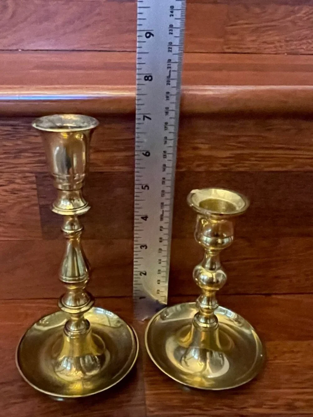 Vintage Solid Brass Candlesticks Candle Holders w/Drip Pans Pair Approx. 7